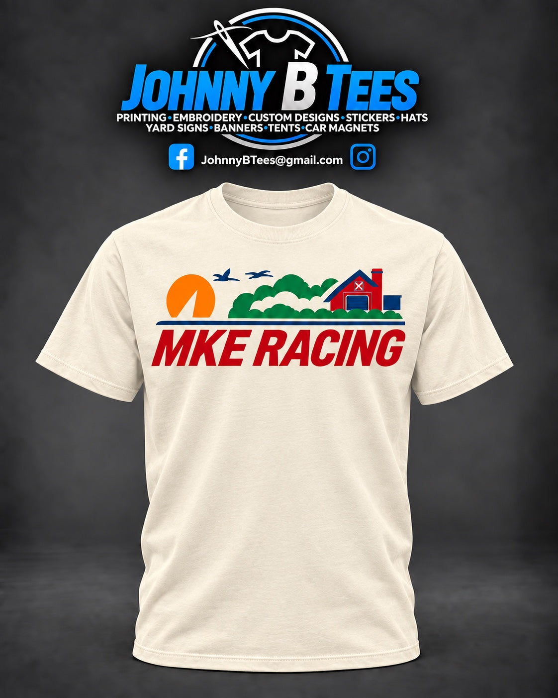 MKE Racing Farm Logo Ivory T-Shirt mockup