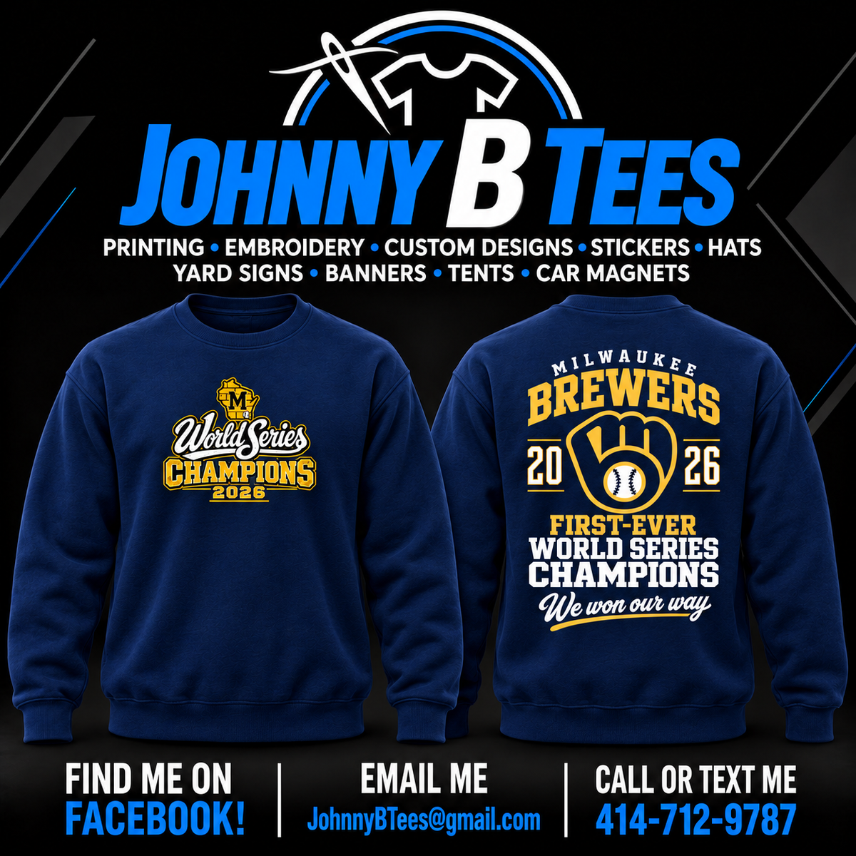 Brewers 2026 Classic Glove Championship – Navy Crewneck – Wisconsin M — front and back views