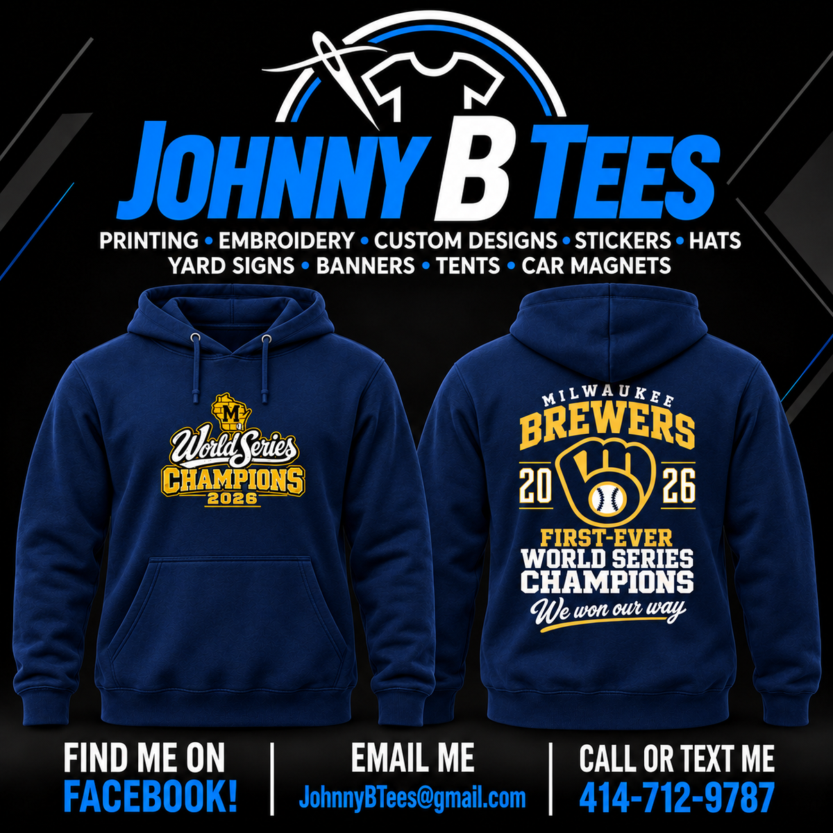 Brewers 2026 Classic Glove Championship – Navy Hoodie – Wisconsin M — front and back views