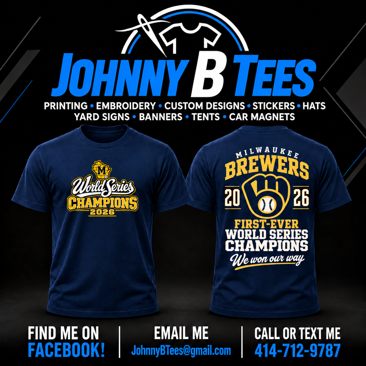 Brewers 2026 Classic Glove Championship – Navy T-Shirt – Wisconsin M — front and back views