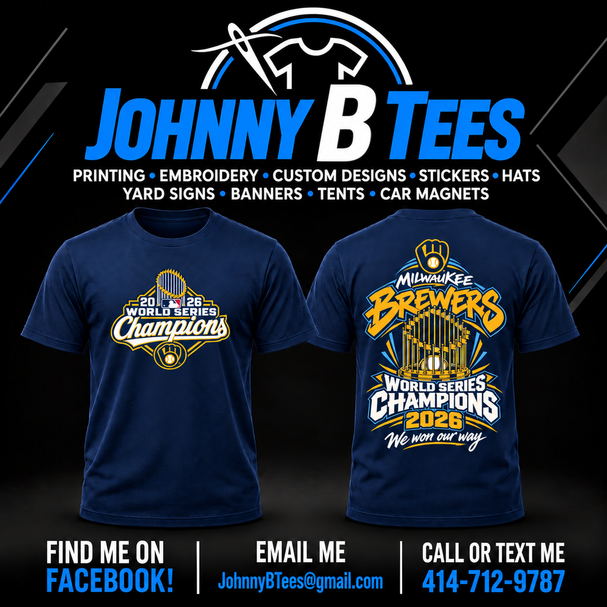 Brewers 2026 Graffiti Trophy Championship – Navy T-Shirt – Trophy Shield — front and back views