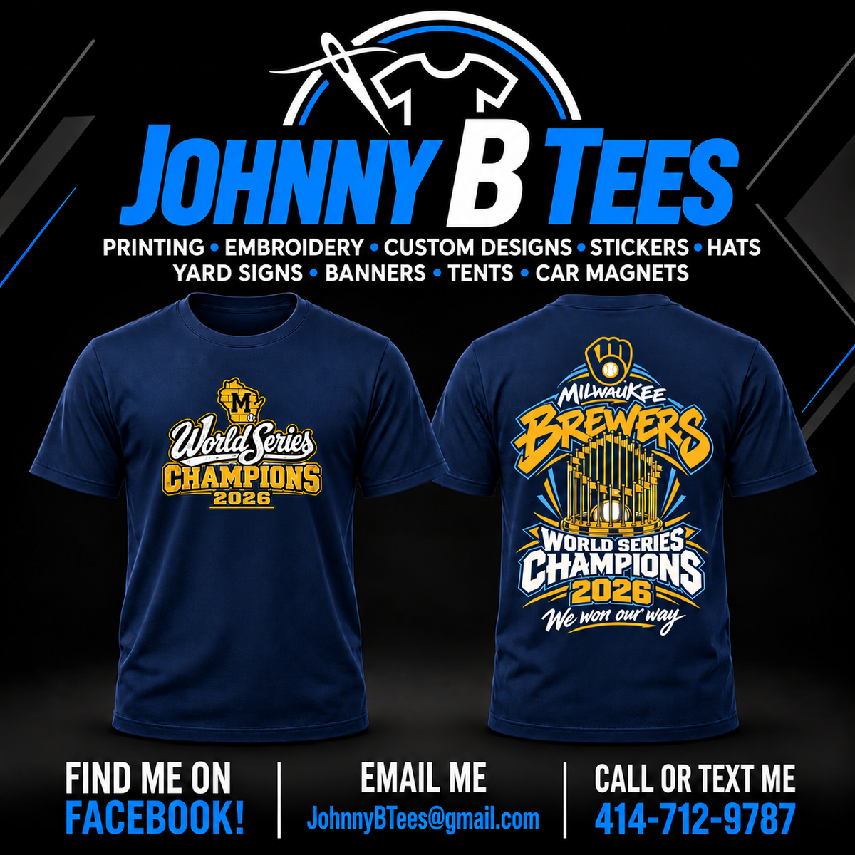 Brewers 2026 Graffiti Trophy Championship – Navy T-Shirt – Wisconsin M — front and back views