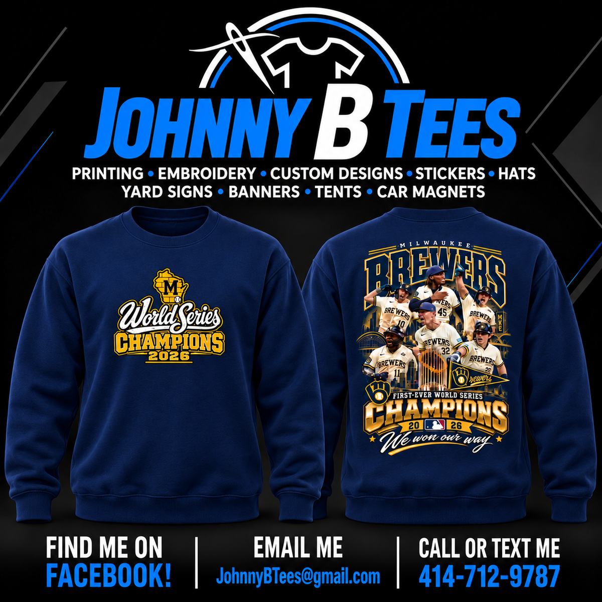Brewers 2026 Six-Player Championship Collage – Navy Crewneck – Wisconsin M — front and back views