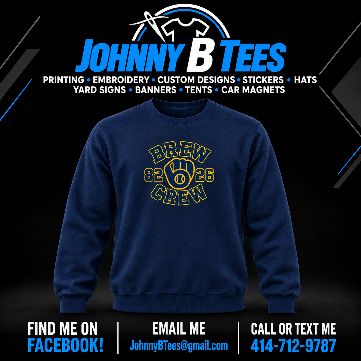 Navy Blue Brew Crew 82 26 Crewneck with centered navy and gold front print