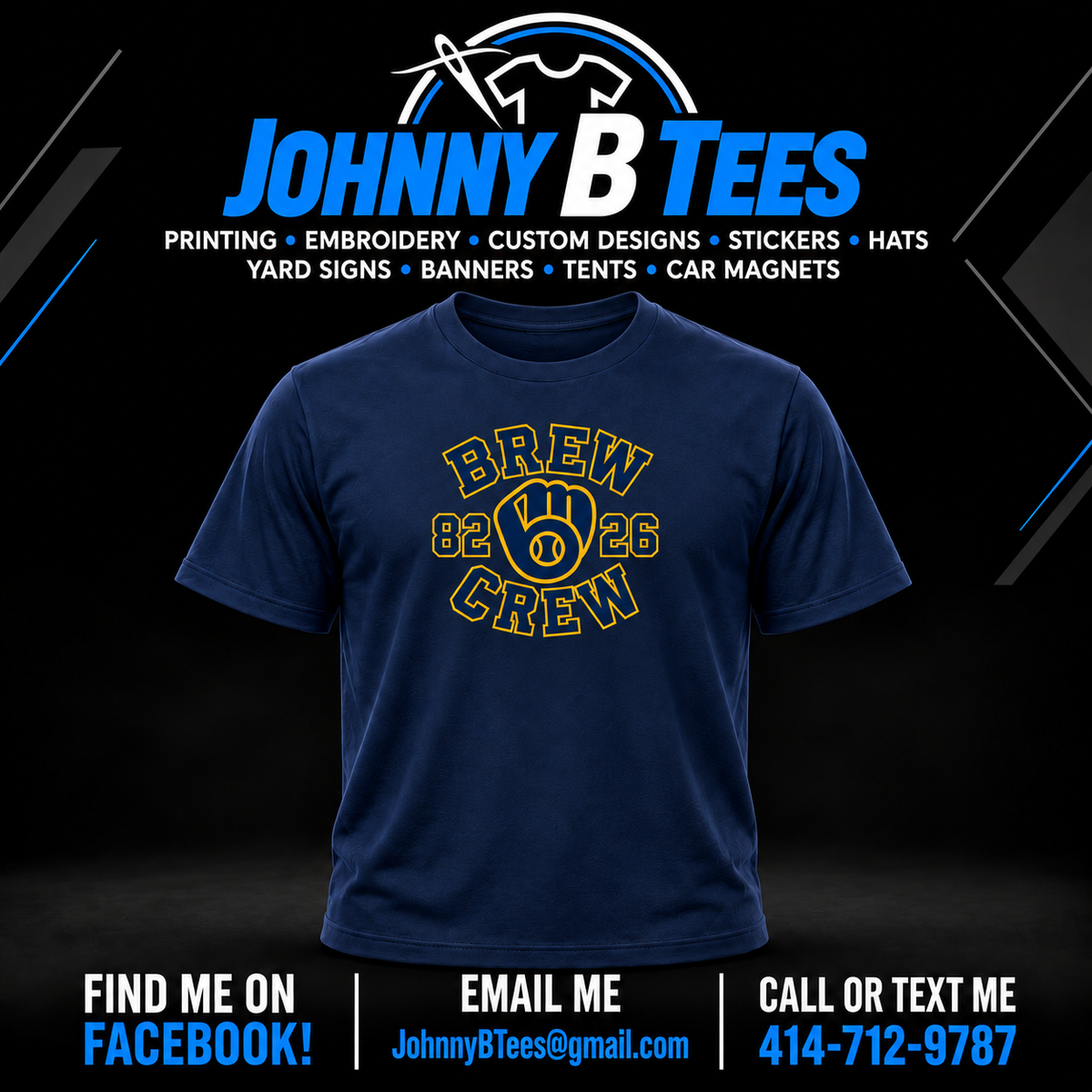 Navy Blue Brew Crew 82 26 T-Shirt with centered navy and gold front print