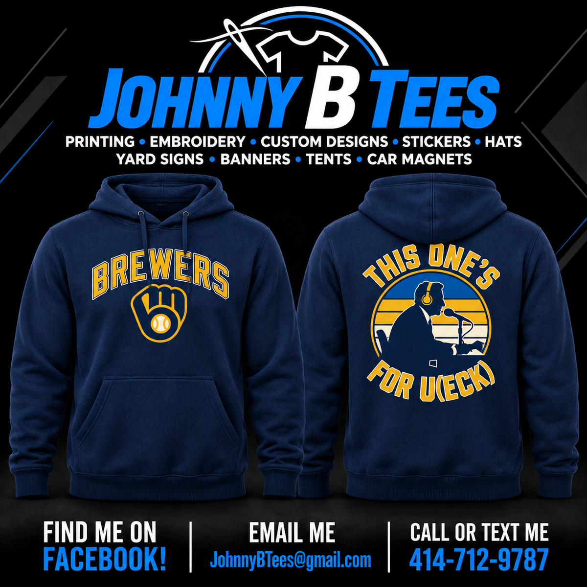 Front and back of the navy Brewers This One's for U(ECK) hoodie.
