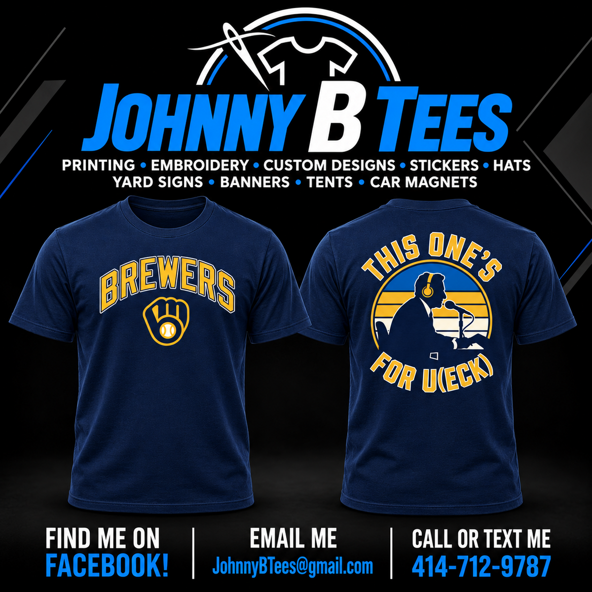 Front and back of the navy Brewers This One's for U(ECK) T-shirt.